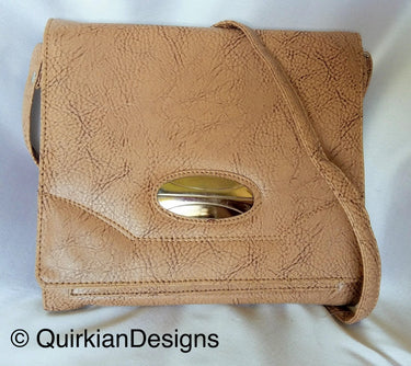 Beige Brown Fake Leather Bag, Day HandBag, Shopping Crossbody Sling Purse, Faux Leather Bag, Office Wear